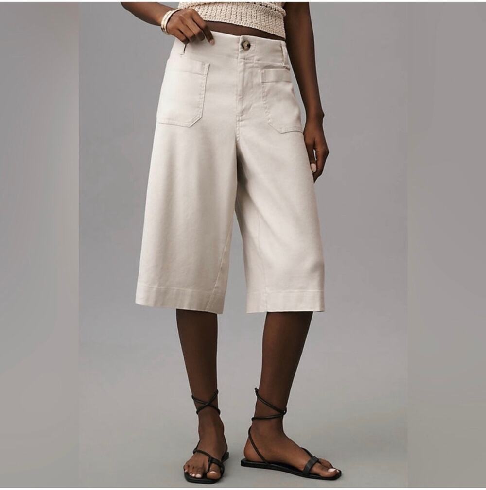 Anthroplogie Maeve Shorts Womens 31 Cream Colette Longline Bermuda Linen Blend